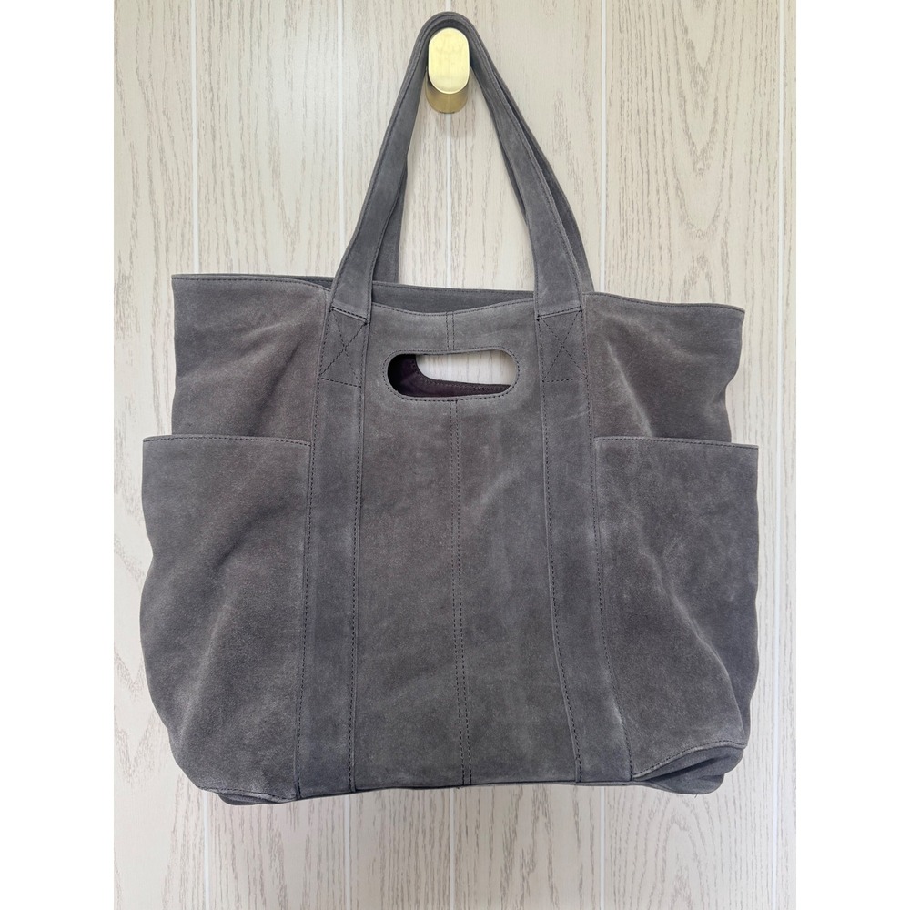 Free People Suede Caravan Large Tote Bag Carbon Charcoal Gray NWT - Picture 3 of 9